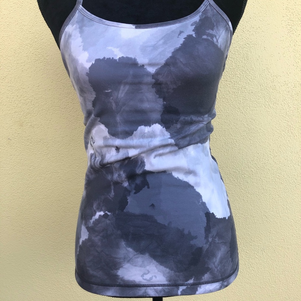 SOLD Lululemon White Coal Tinted Canvas Power Y Tank - Watercolor Marbled Grey - Picture 4 of 7